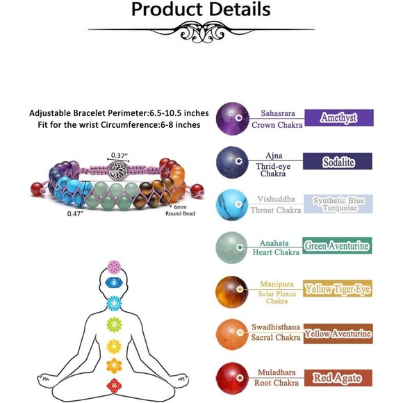 Life Tree Charm Crystals Yoga Stone Bead Chakra Relax Bracelet for Womens Mens - Picture 6 of 7